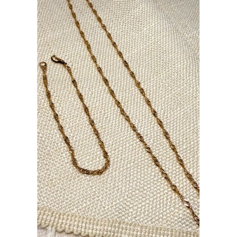 14K Gold‎ Plated Rope Chain Necklace & Bracelet Set – 19.5” & 8” – Lobster Clasp